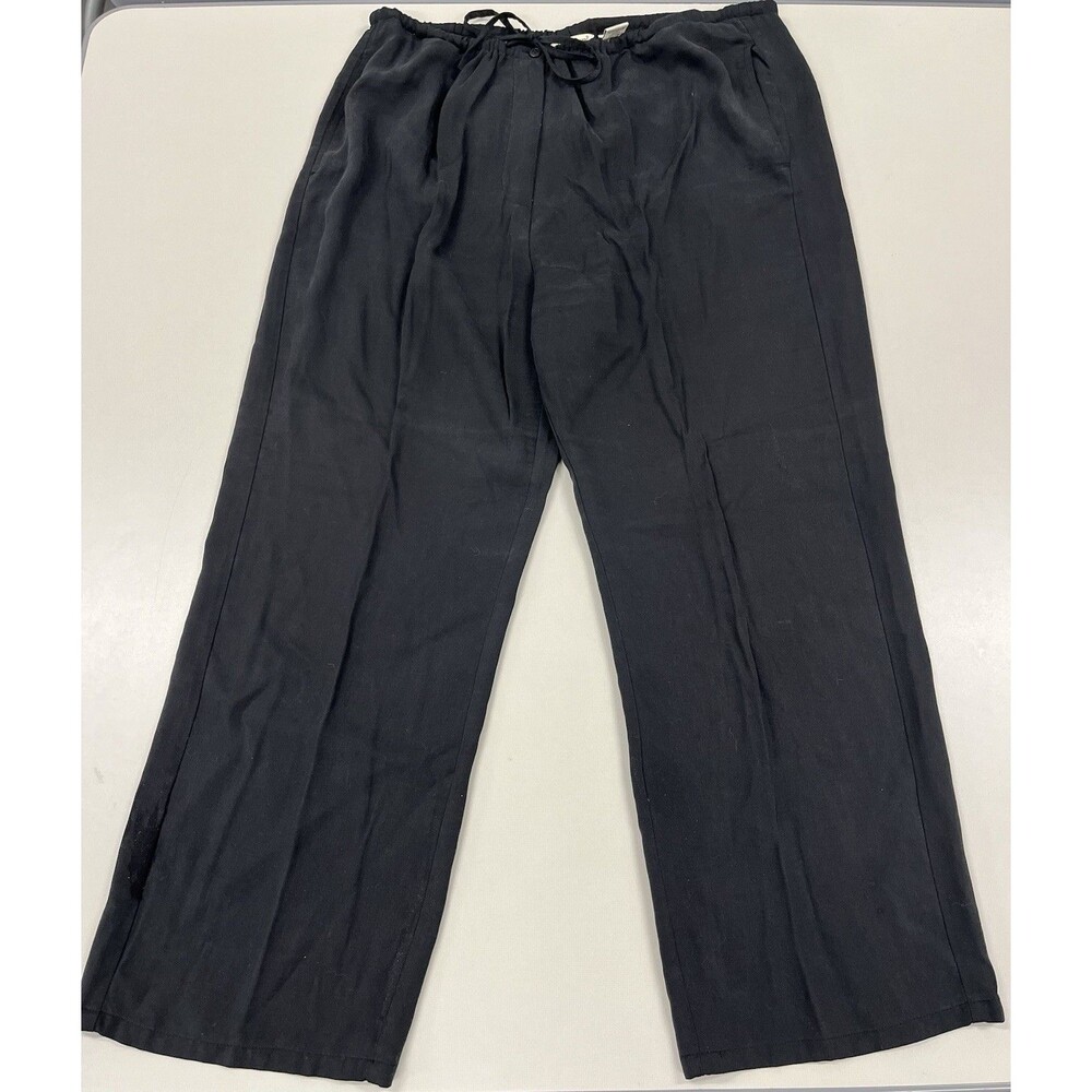 Women's Eddie Bauer Black Drawstring Pants With Pockets, Wide Leg, Large Petite